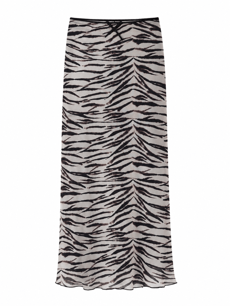 Zebra Desenli Astarlı Tül Etek