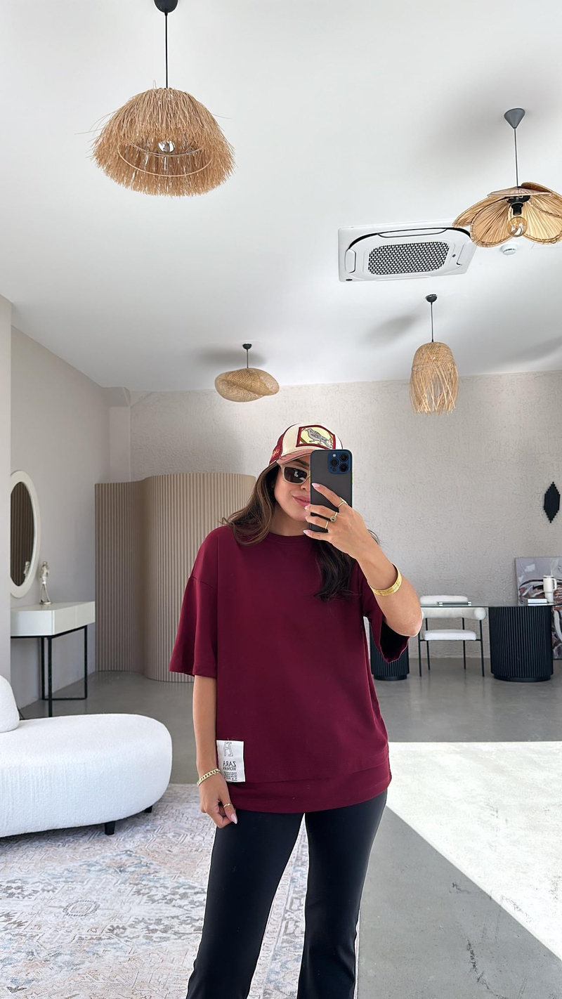 ZR Bordo Kısa Kol Sweatshirt