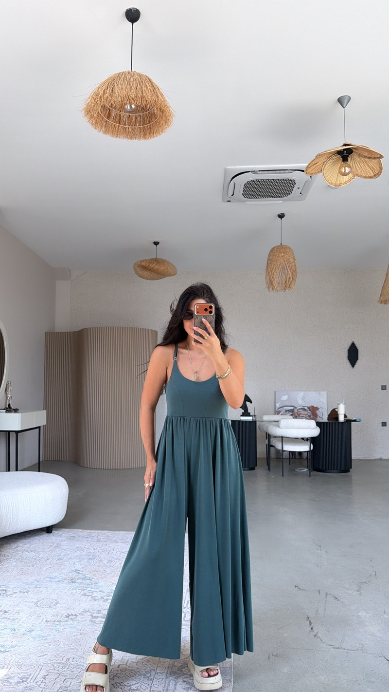Zümrüt Pike Modal İnce Askılı Salaş Tulum