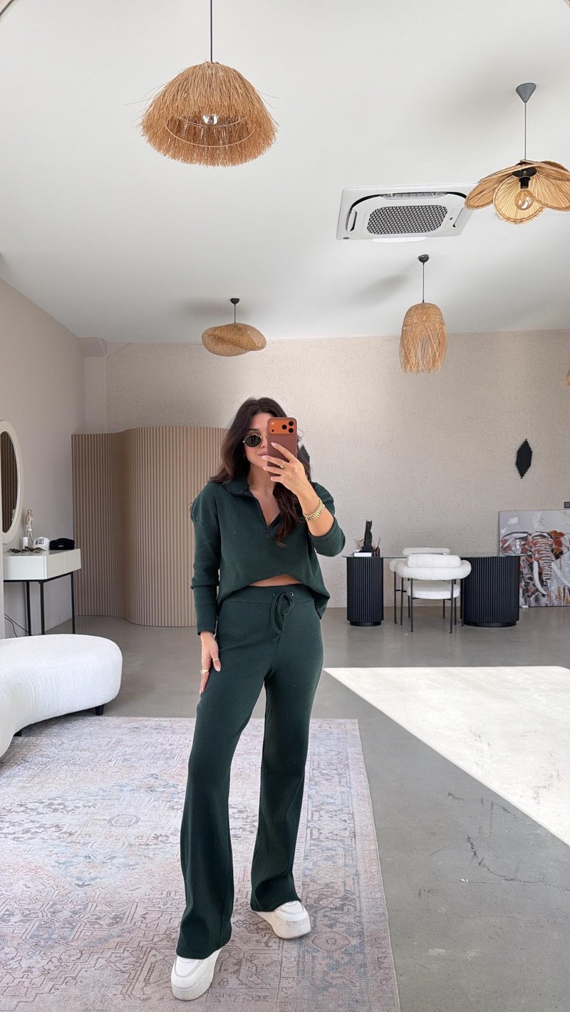 Zümrüt Yarım Fermuarlı Fitilli Basic Takım