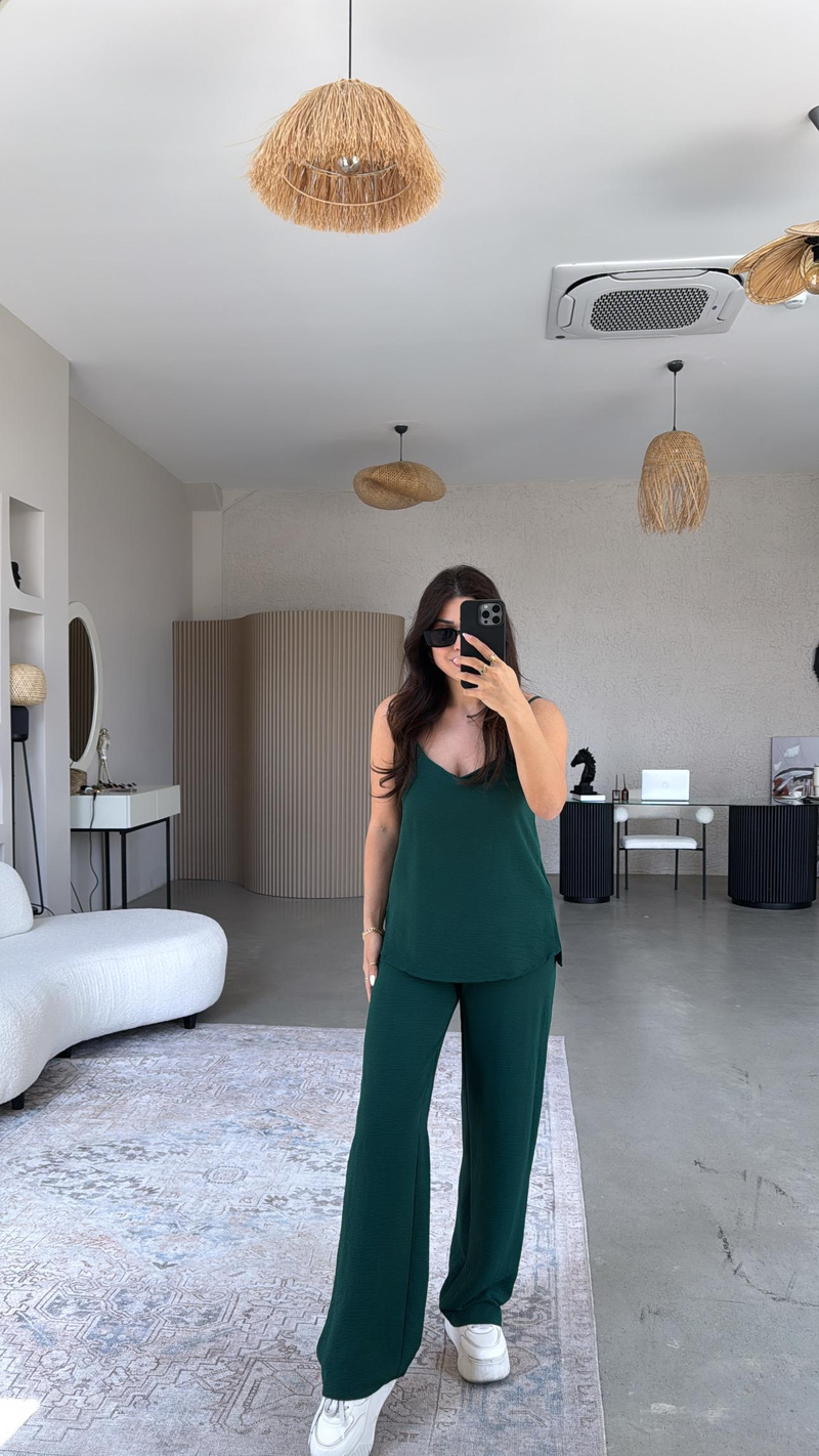 Zümrüt Yeşili İp Askılı Basic Tiril Takım