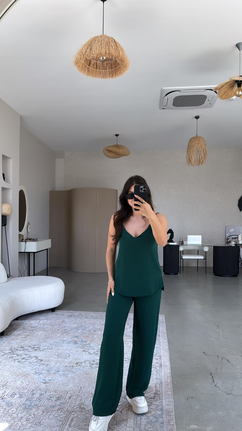 Zümrüt Yeşili İp Askılı Basic Tiril Takım