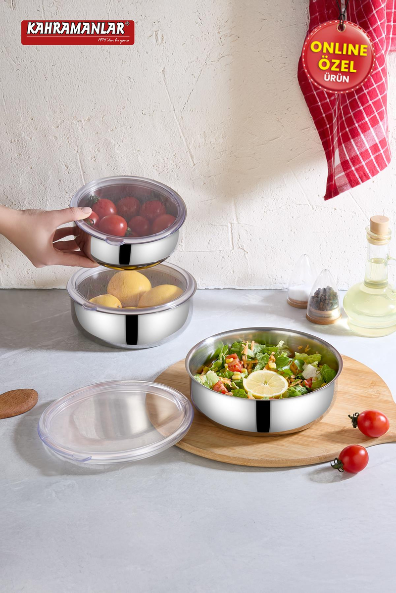 KahramanlarChef Box 3'lü Çelik Saklama Kabı 6 Parça9012