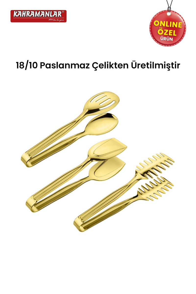 KahramanlarDemre 3'lü Gold Çelik Izgara Salata Krep Maşa Seti9061