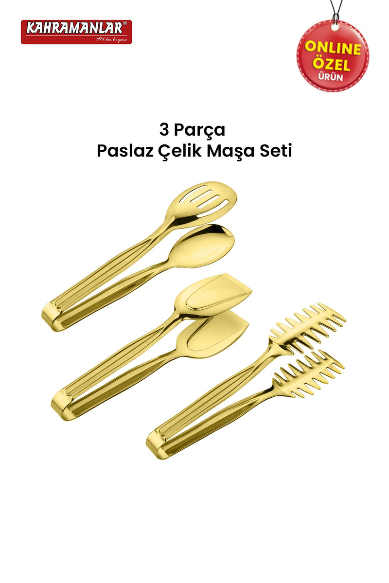 KahramanlarDemre 3'lü Gold Çelik Izgara Salata Krep Maşa Seti9061