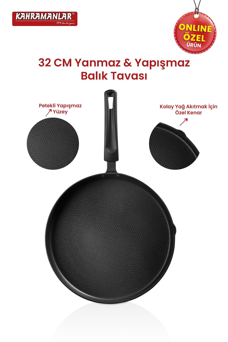 KahramanlarFish Master 32 CM Kapaklı Döküm Balık Tavası9014