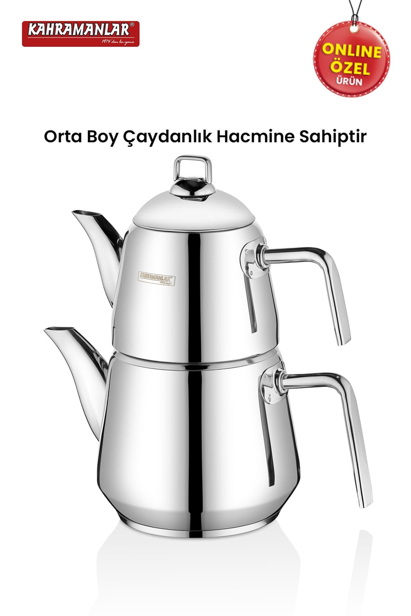 KahramanlarMilano Orta Boy Çaydanlık Takımı Paslanmaz Çelik Buhar Kapaklı Platin9090