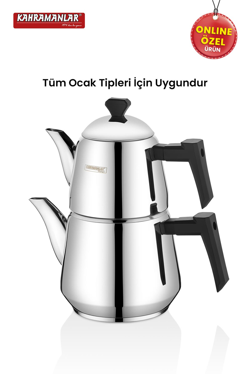 KahramanlarMilano Orta Boy Çaydanlık Takımı Paslanmaz Çelik Buhar Kapaklı Platin9091