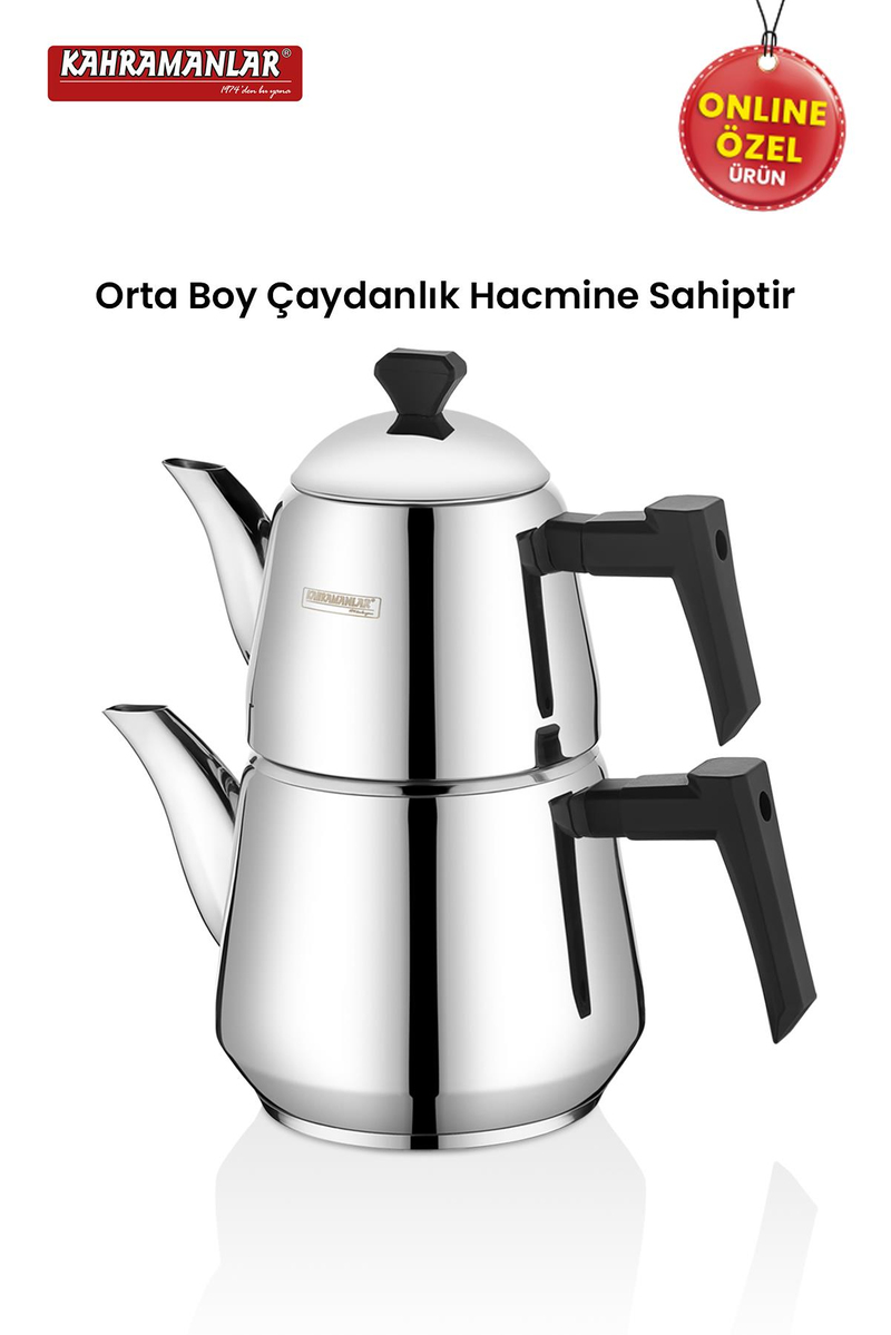 KahramanlarMilano Orta Boy Çaydanlık Takımı Paslanmaz Çelik Buhar Kapaklı Platin9091