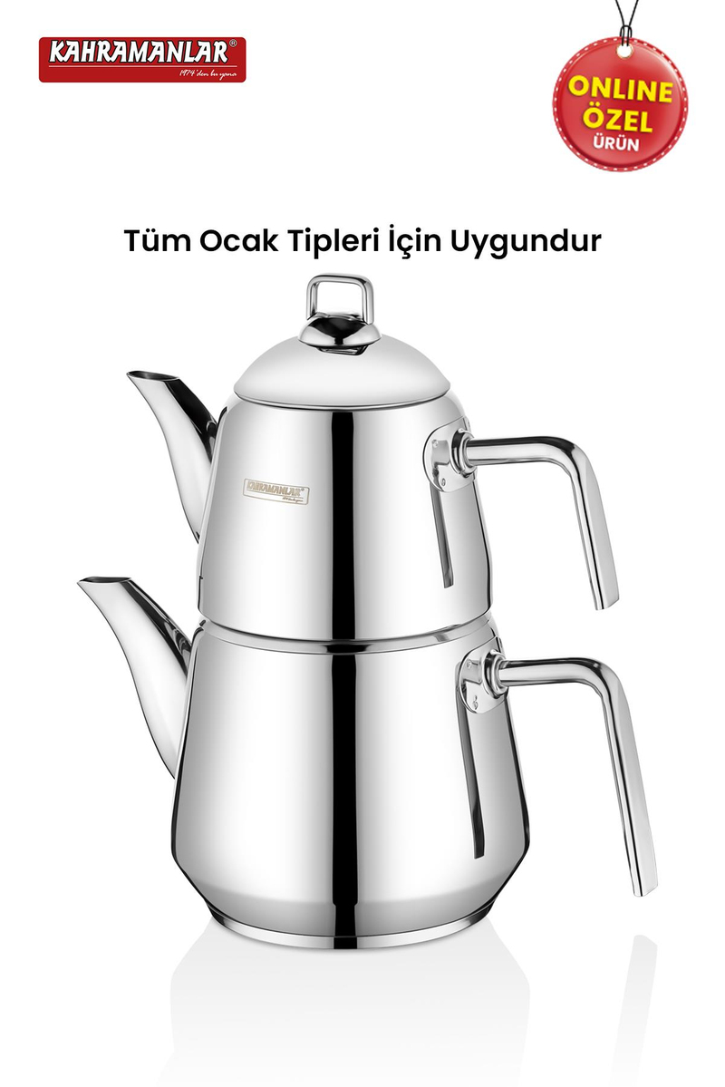 KahramanlarMilano Orta Boy Çaydanlık Takımı Paslanmaz Çelik Buhar Kapaklı Platin9090