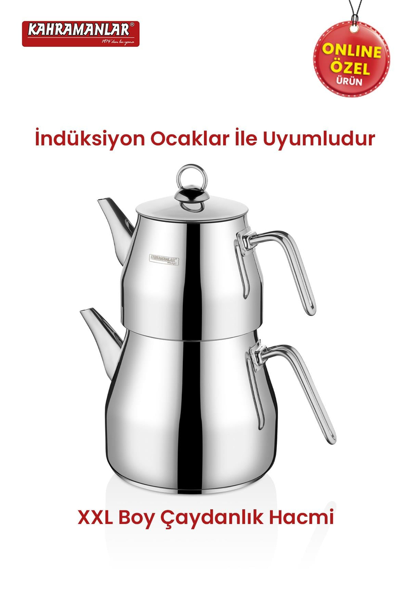 KahramanlarPiramit Platin Çelik Çaydanlık Takımı XXL8010
