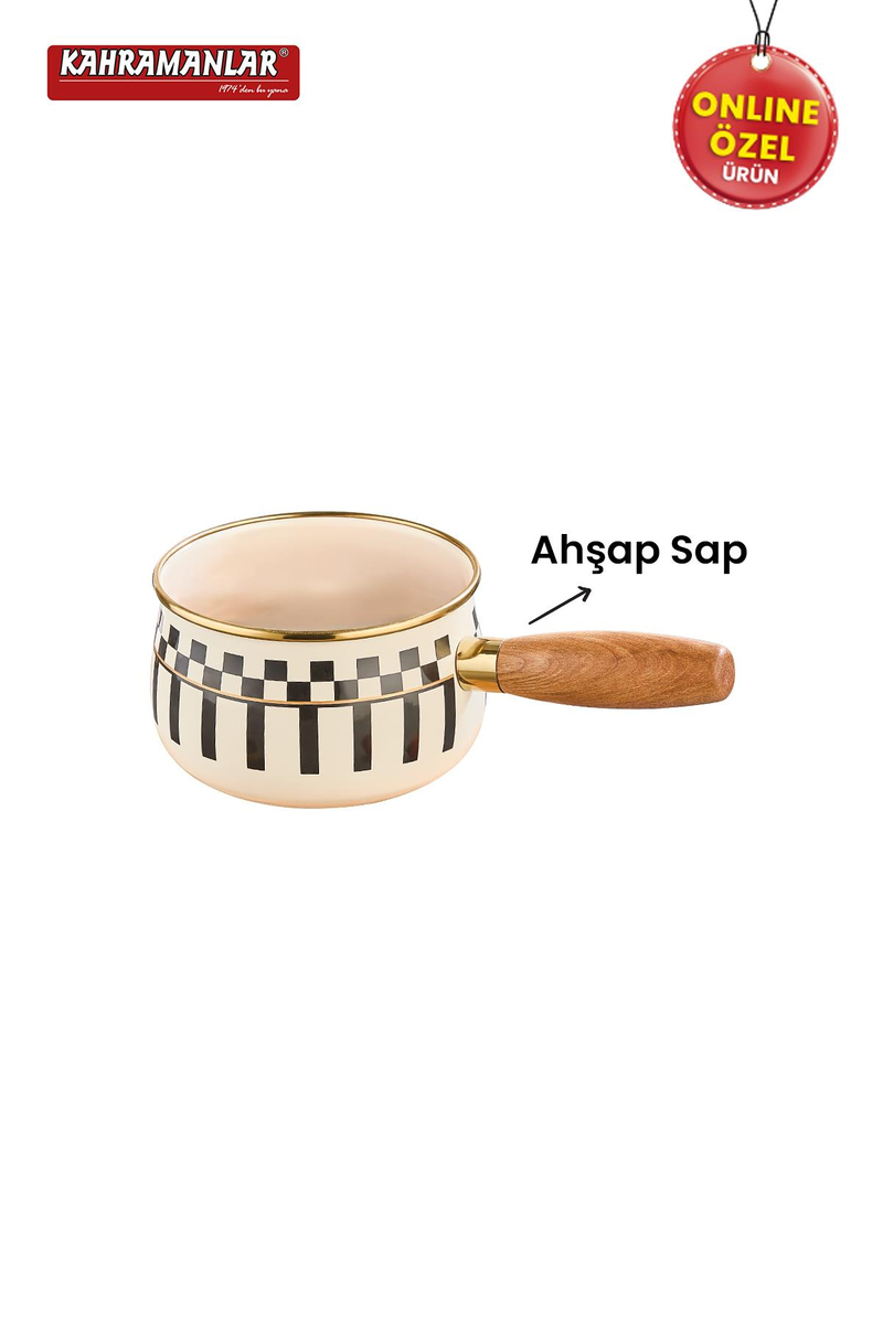 KahramanlarPrime Cream Emaye Ahşap Saplı Sosluk Sütlük 14 CM9038