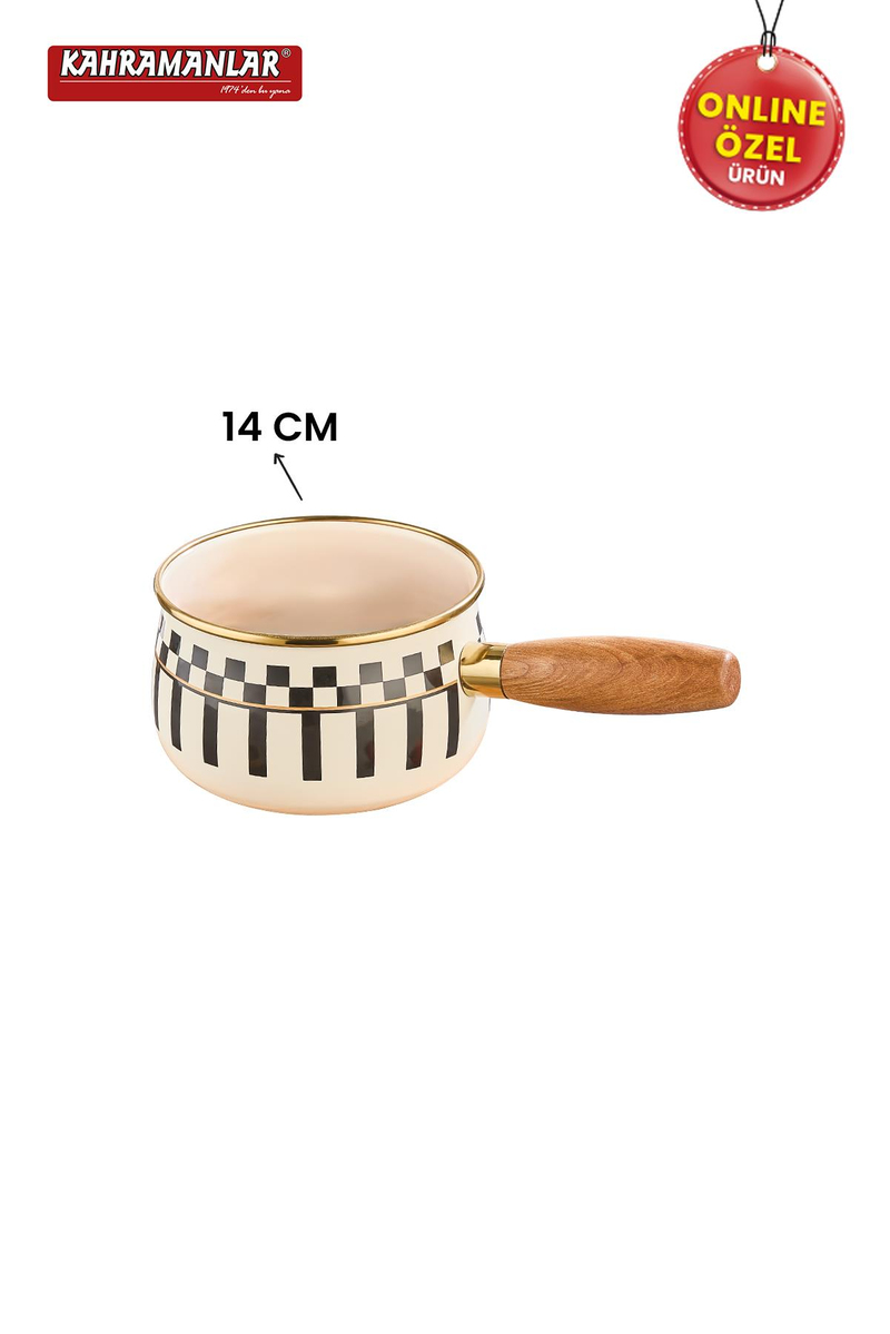 KahramanlarPrime Cream Emaye Ahşap Saplı Sosluk Sütlük 14 CM9038