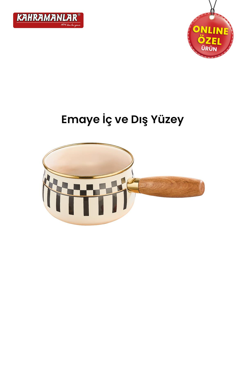 KahramanlarPrime Cream Emaye Ahşap Saplı Sosluk Sütlük 14 CM9038