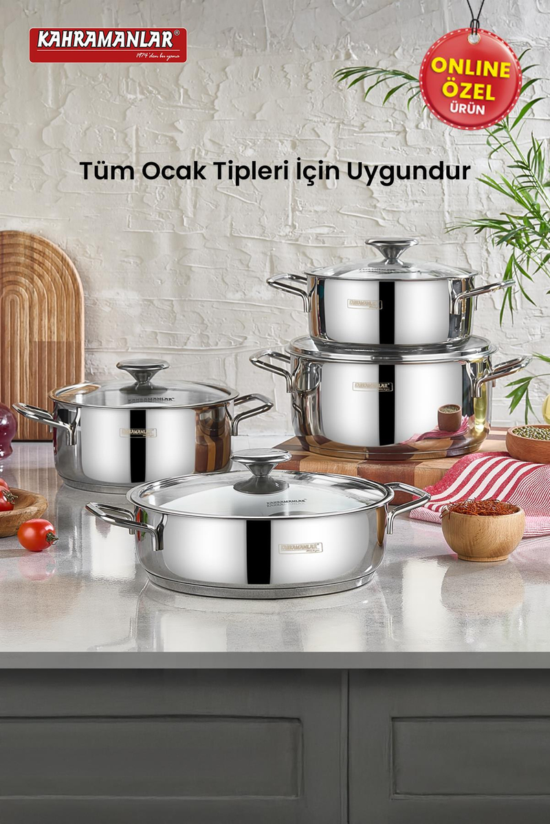 KahramanlarYağmur 8 Parça Çelik Tencere Seti9005