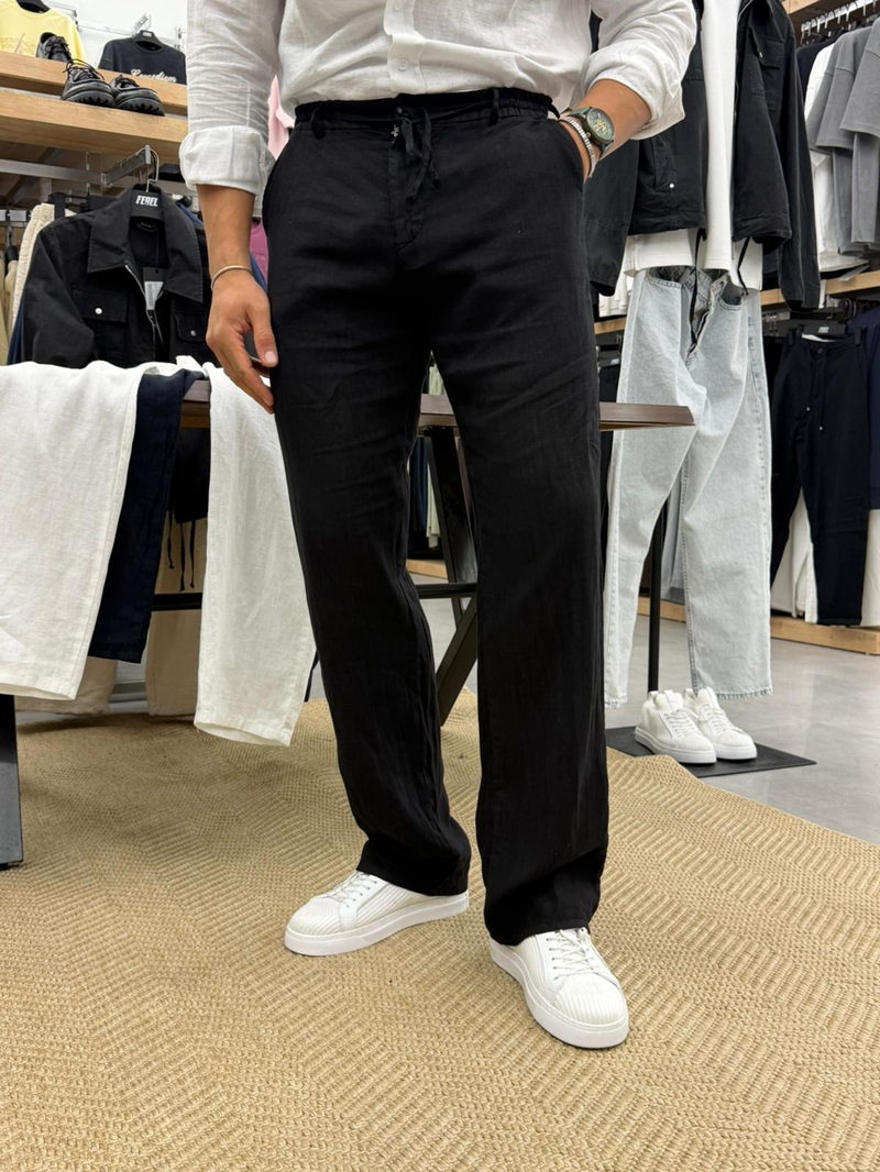 %100 Gerçek Keten Pantolon Siyah