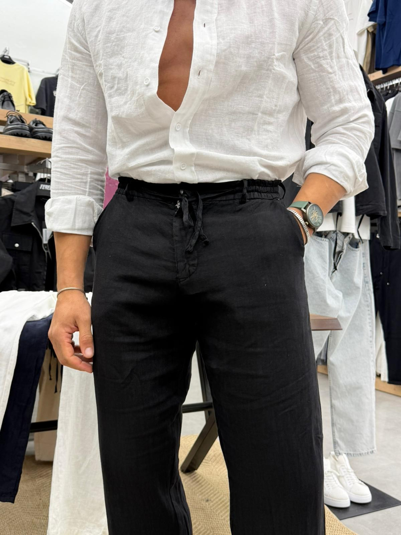 %100 Gerçek Keten Pantolon Siyah