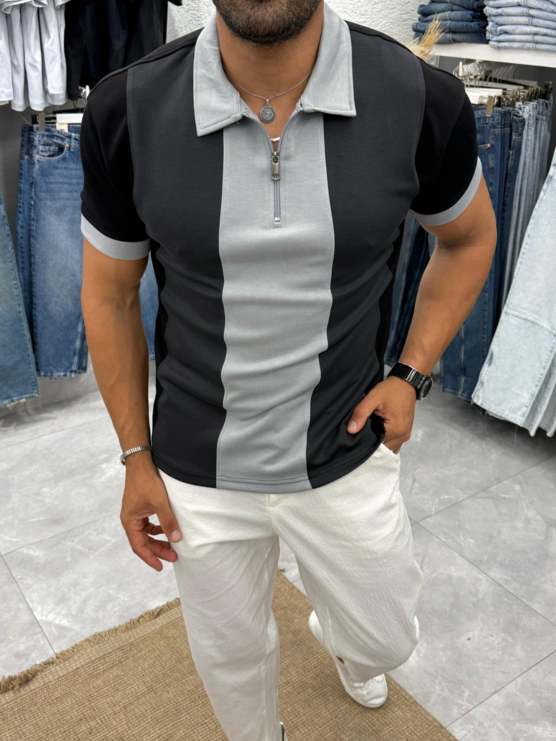 Black Ant Modal Kumaş Fermuar Detay T-Shirt Siyah