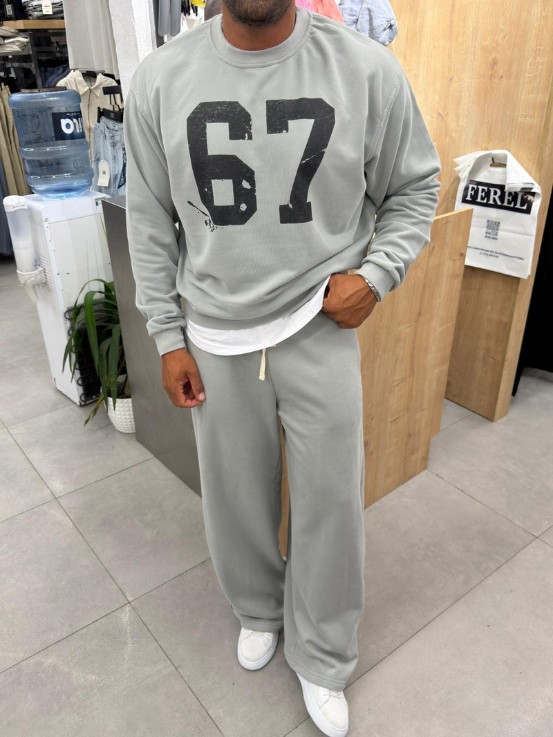 Catch Yıkamalı Fırçalı Kumaş Sweat Gri