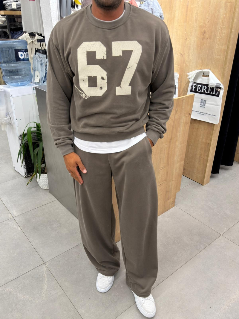 Catch Yıkamalı Fırçalı Kumaş Sweat Vizon