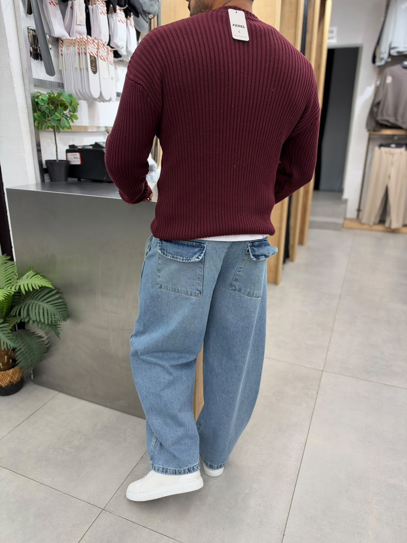 Ferel Basıc Fitilli Triko Bordo