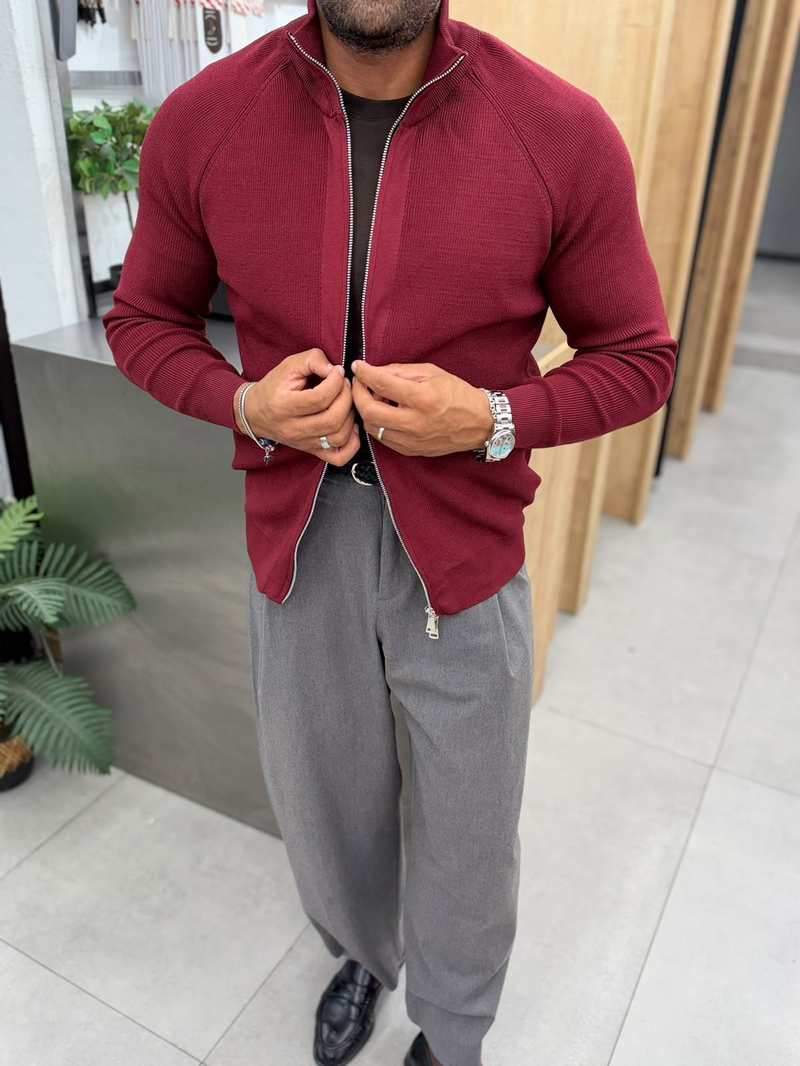 Ferel Çelik Örme Reglan Kol Hırka Bordo