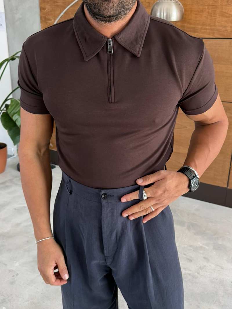 Ferel Modal Fermuar Detay Tshirt  Kahverengi