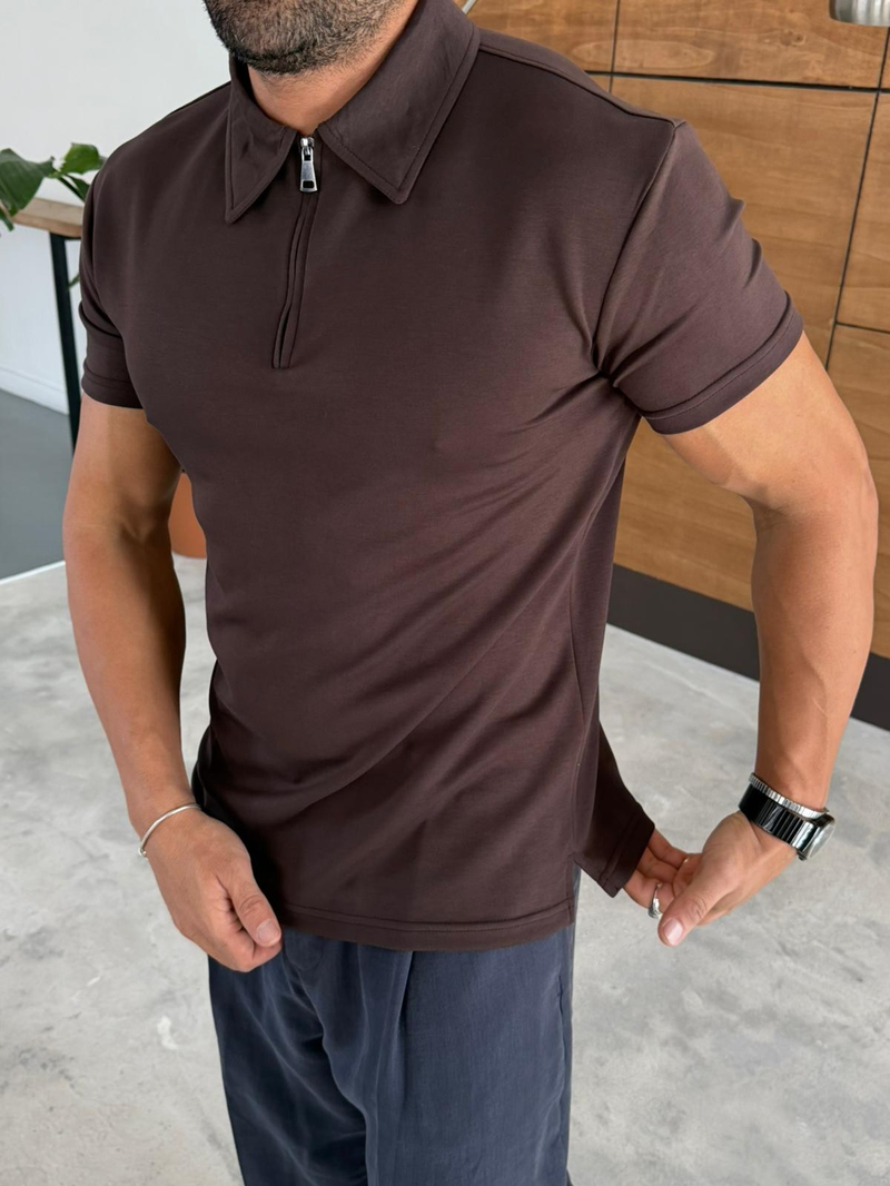 Ferel Modal Fermuar Detay Tshirt  Kahverengi