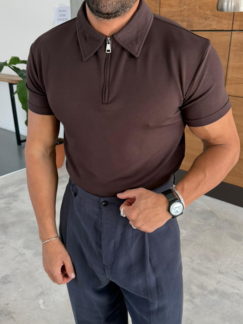 Ferel Modal Fermuar Detay Tshirt  Kahverengi