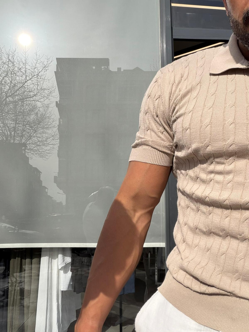 Ferel Örgü Desenli Triko Tshirt Bej