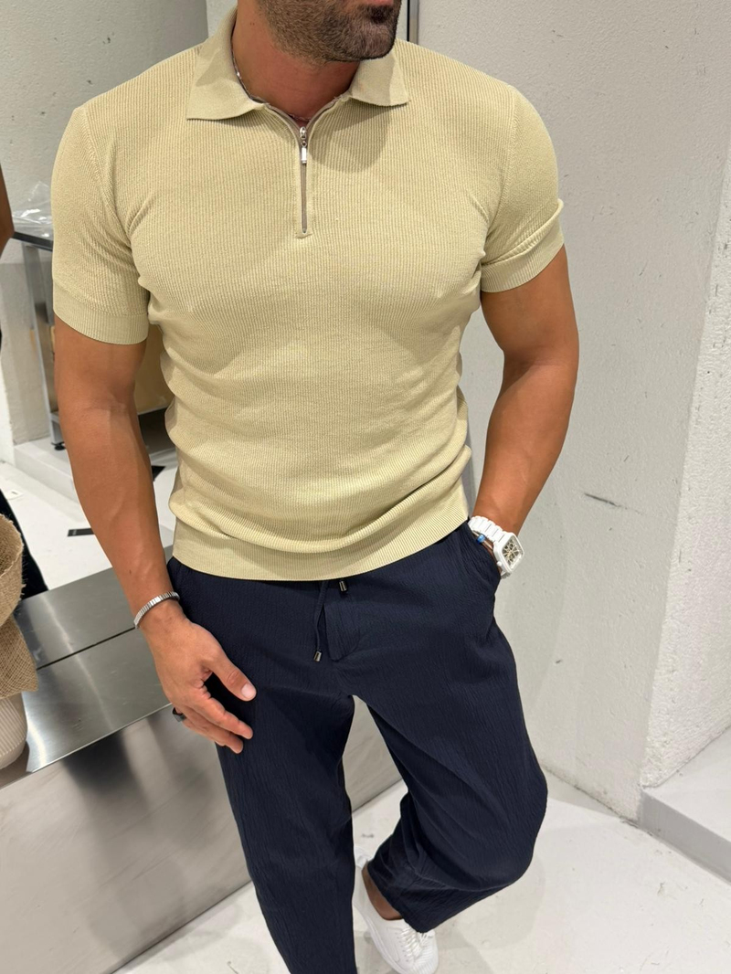 Ferel Yarım Fermuar Detay Pamuklu Tshirt Bej