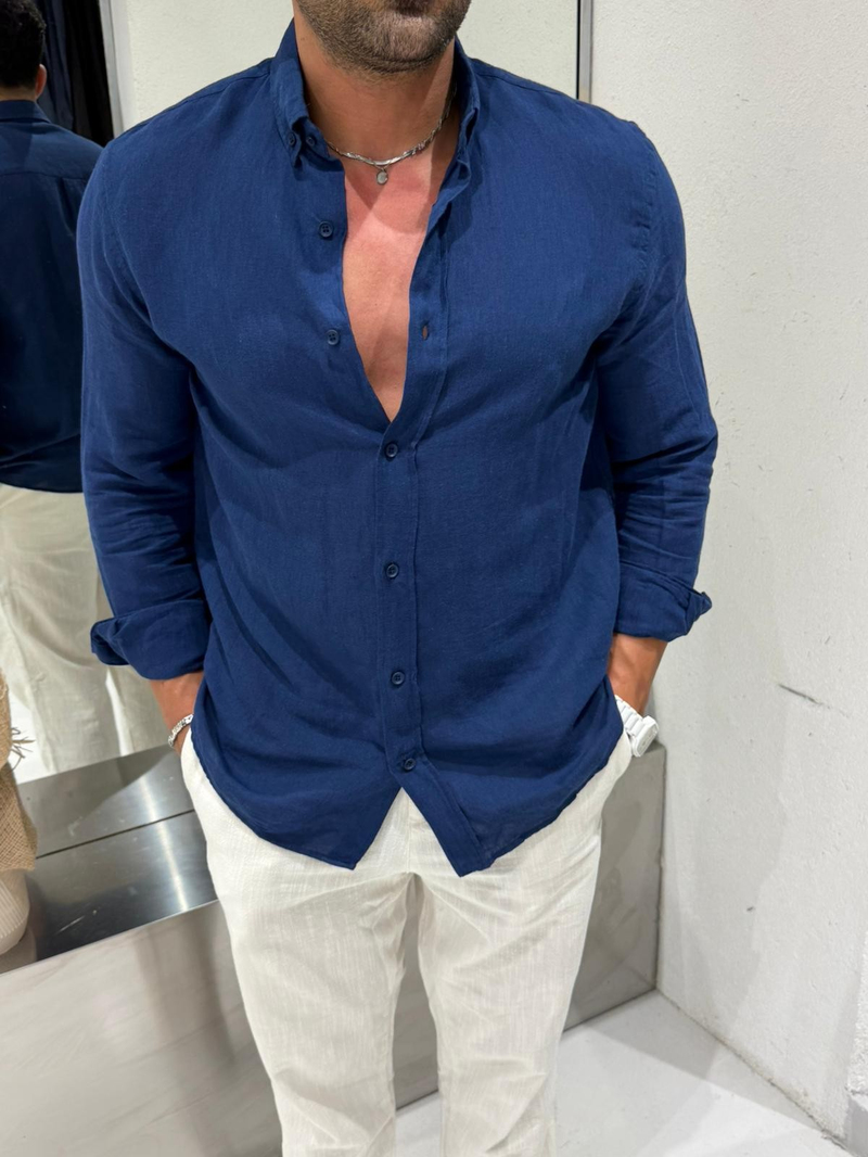 Giesto Gerçek Keten Gömlek Lacivert