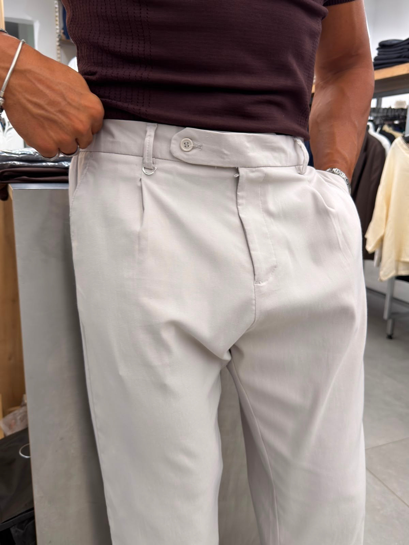 Tek Pile Detaylı Kumaş Pantolon Taş