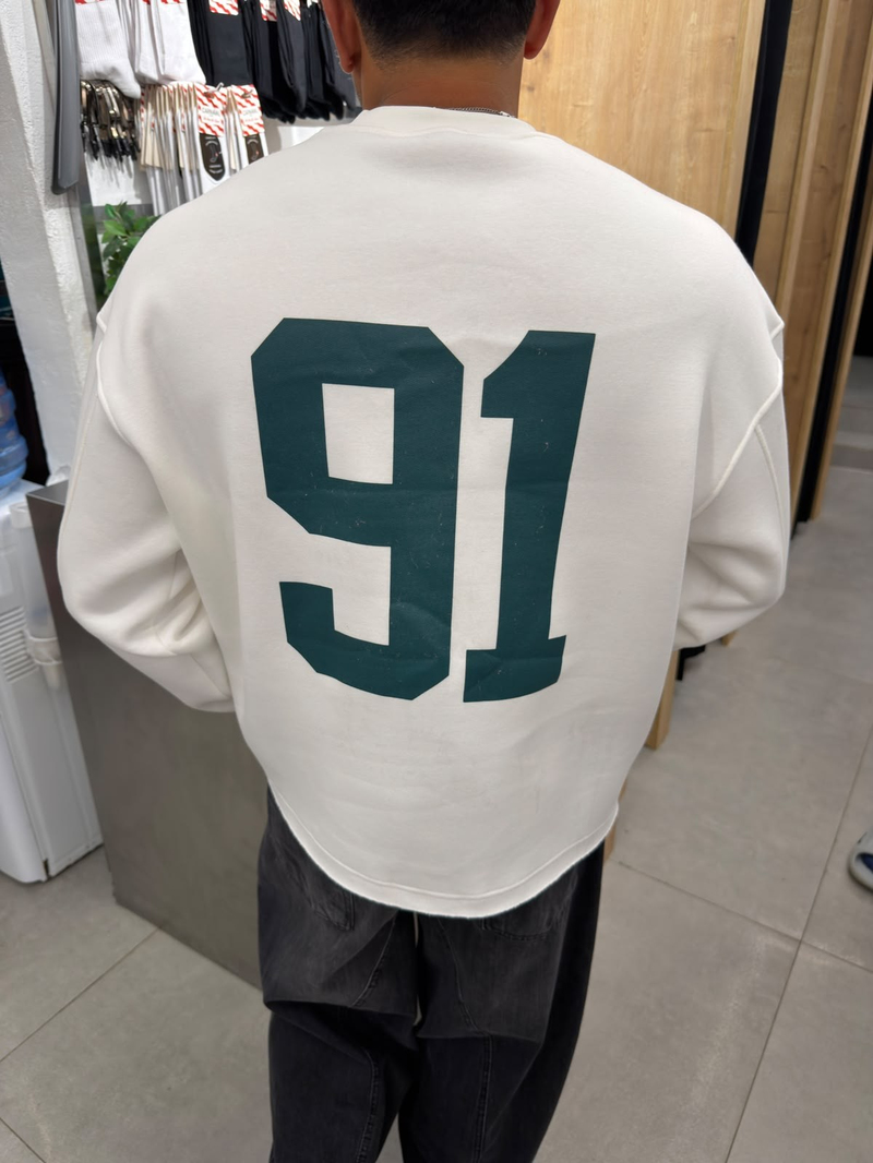 Vamos 91 Boxfit Pamuklu Sweat Beyaz