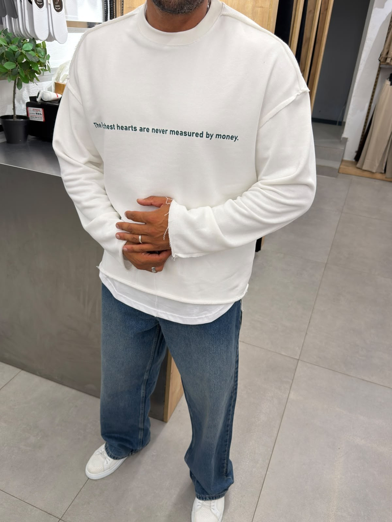 Vamos Pis Detay Oversize Sweat Beyaz