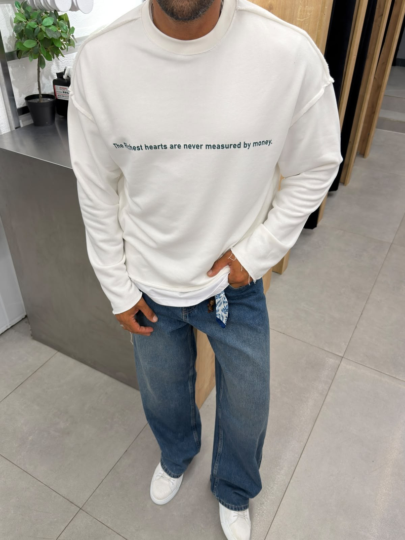 Vamos Pis Detay Oversize Sweat Beyaz