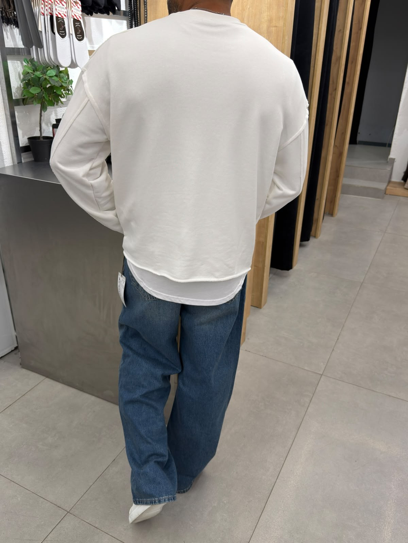 Vamos Pis Detay Oversize Sweat Beyaz