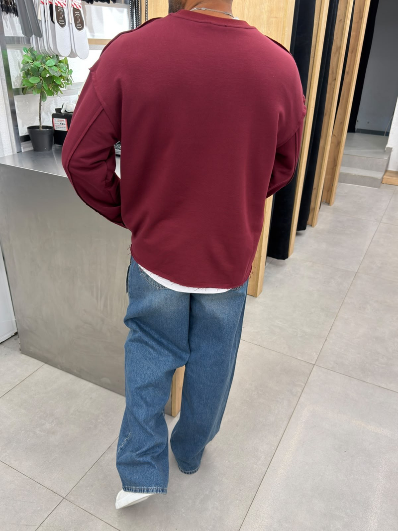 Vamos Pis Detay Oversize Sweat Bordo