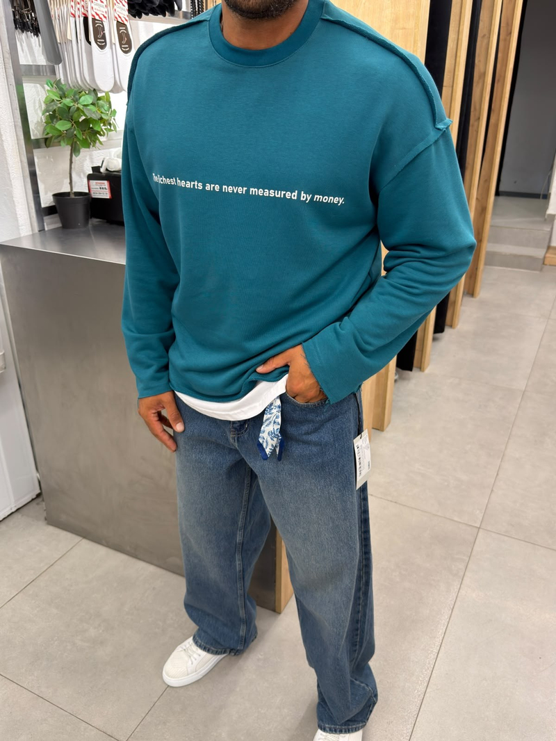 Vamos Pis Detay Oversize Sweat Petrol