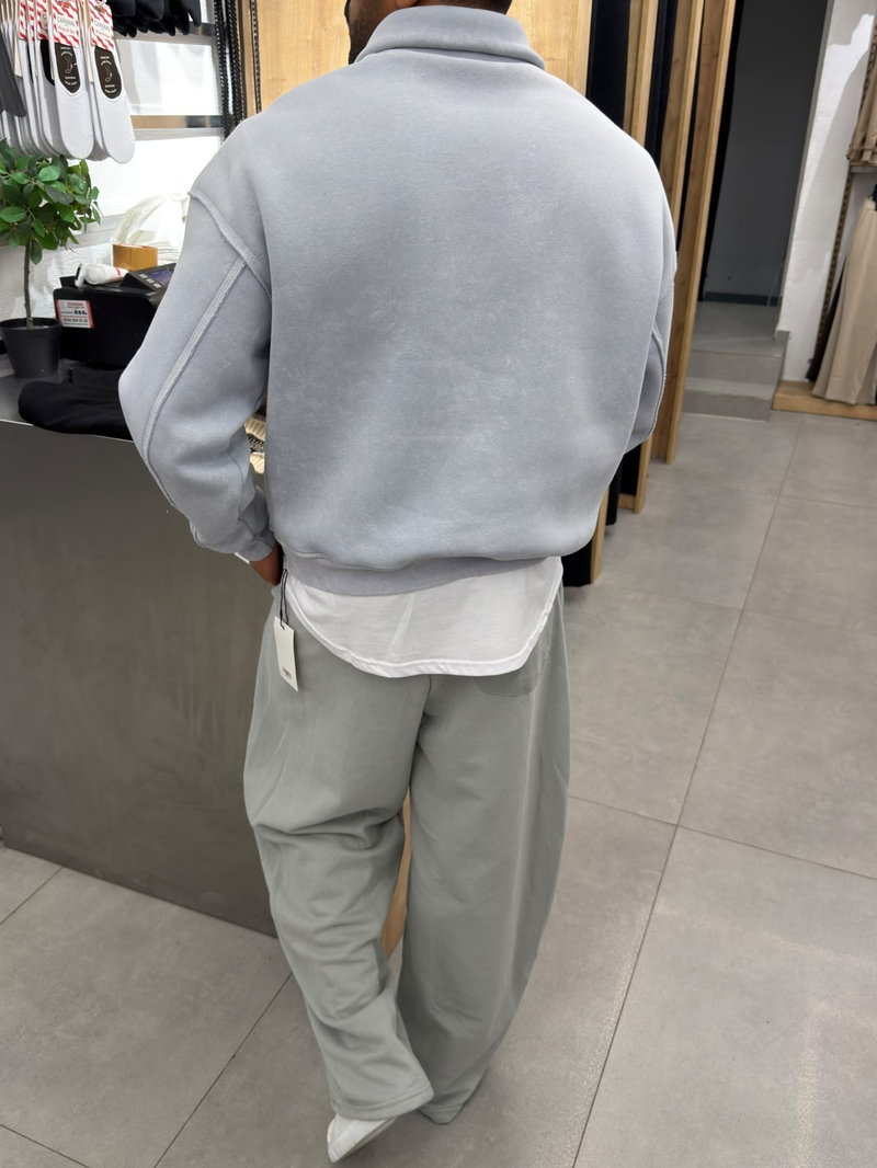 Vamos Yarım Fermauar Detay Sweat Gri
