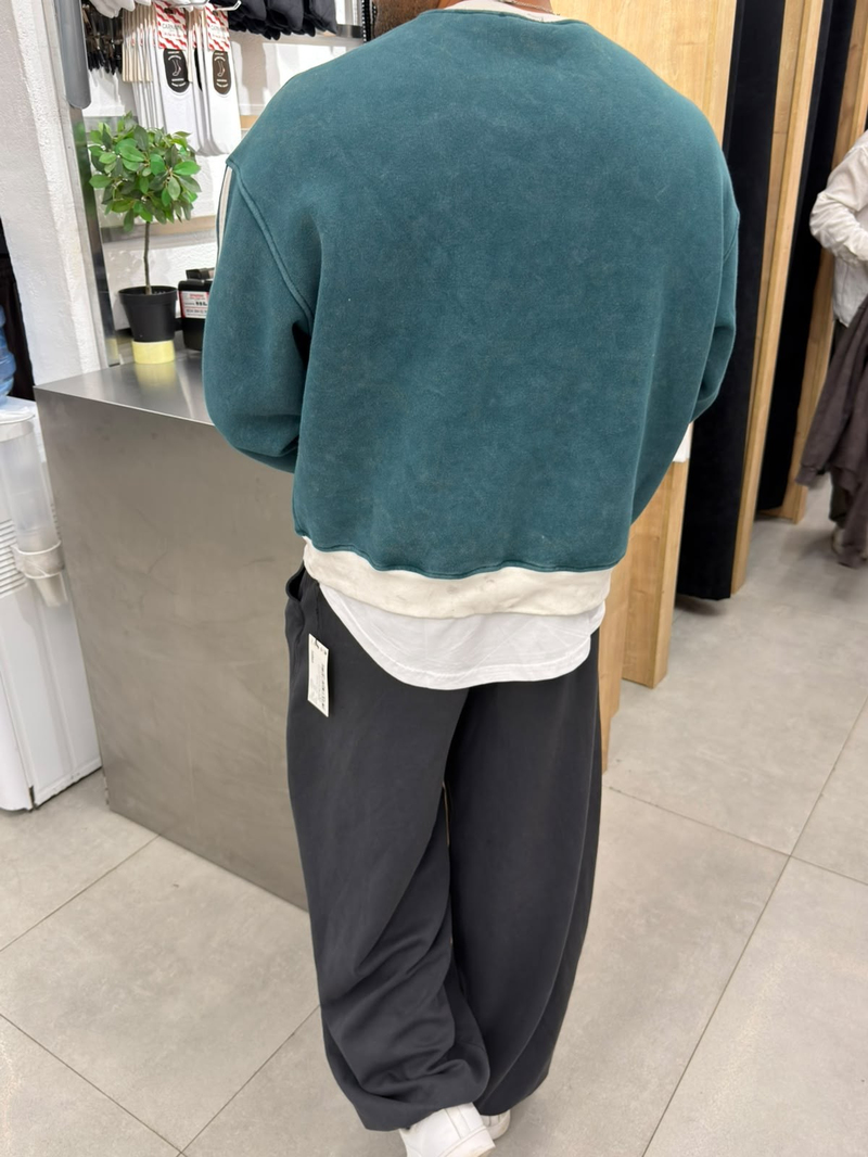 Vamos Yıkamalı Şeritli Sweat Yeşil