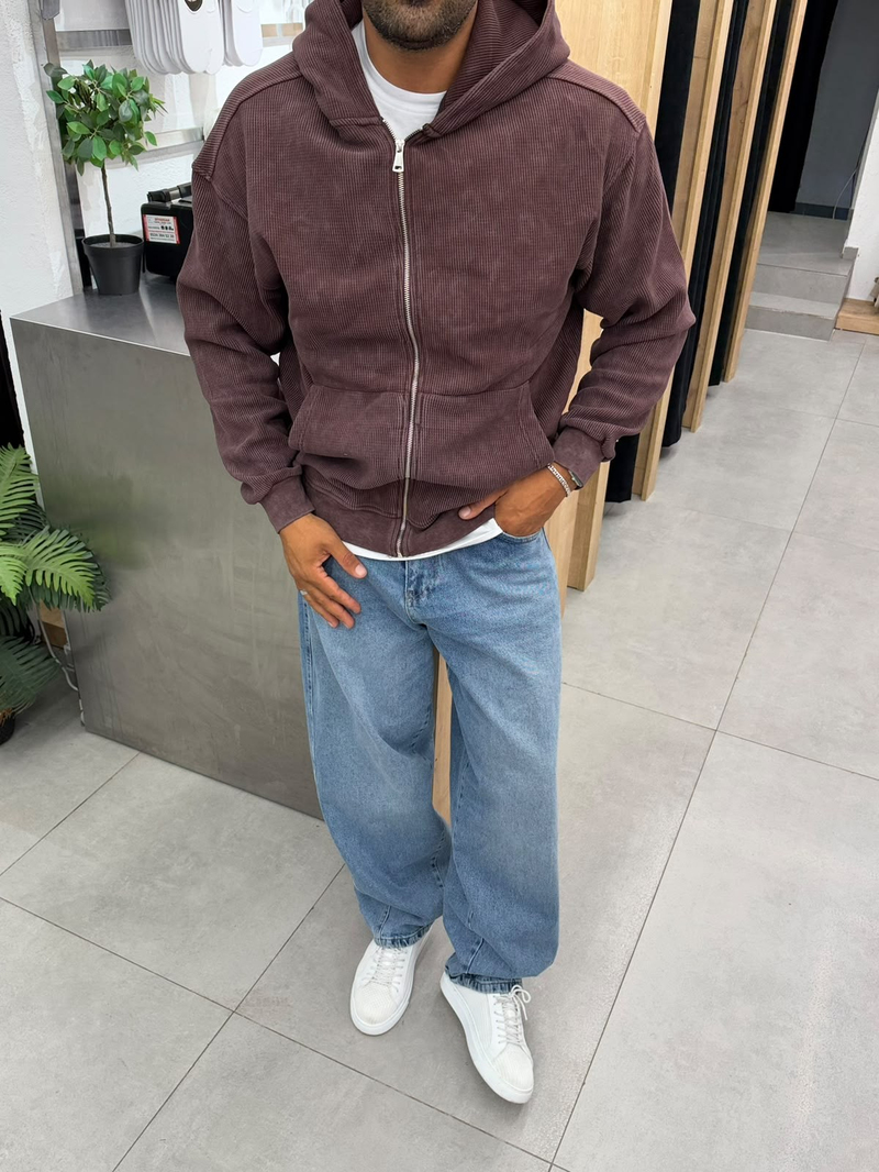 VamosYıkamalı Waffle Sweatshirt Kahve
