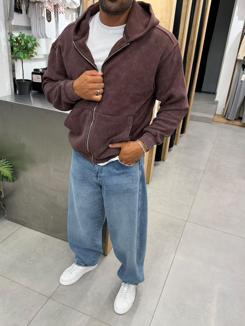 VamosYıkamalı Waffle Sweatshirt Kahve