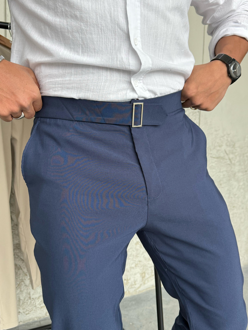 We 11 Kemer Detaylı Slımfıt Kumaş Pantolon Lacivert