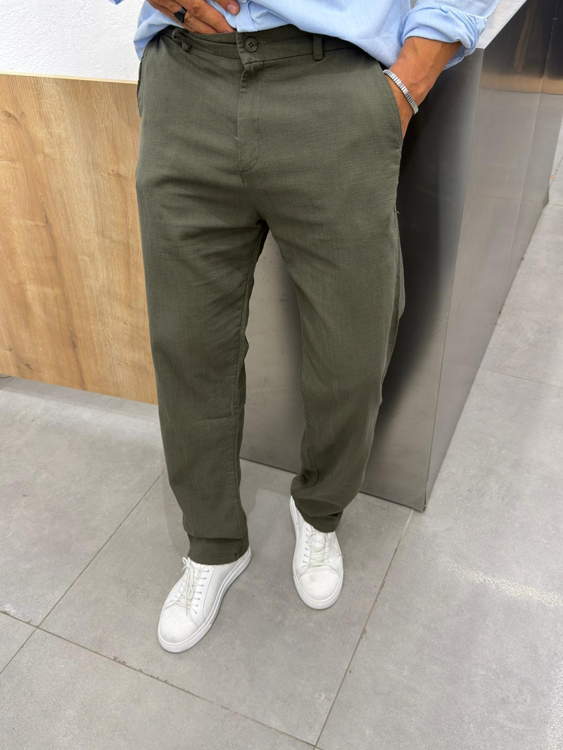 We11 Keten Pantolon Haki