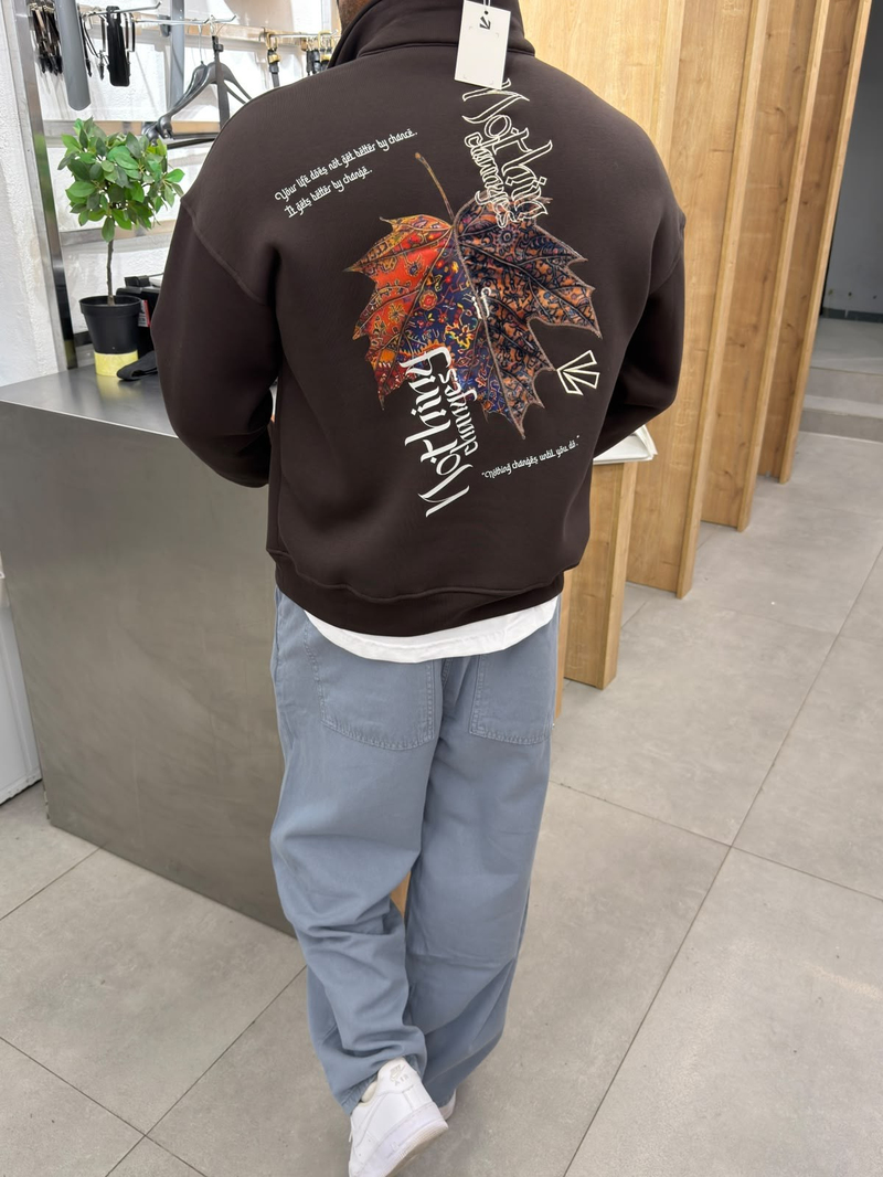Yep Nakışlı Özel Seri Sweatshirt Kahverengi