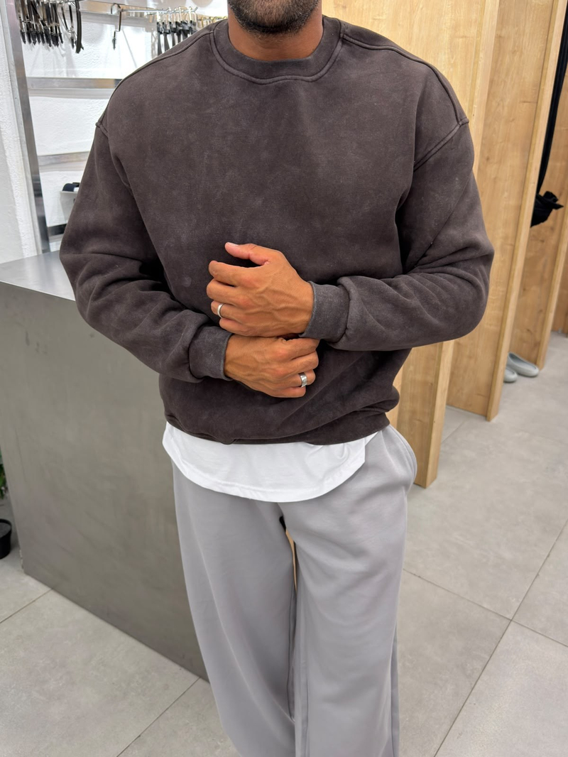 Yıkamalı Basic Sweat Kahve