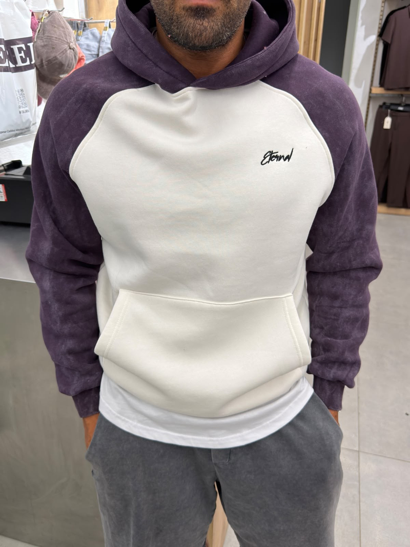 Yüksek Kalite Yıkamalı Sweatshirt Beyaz Mor