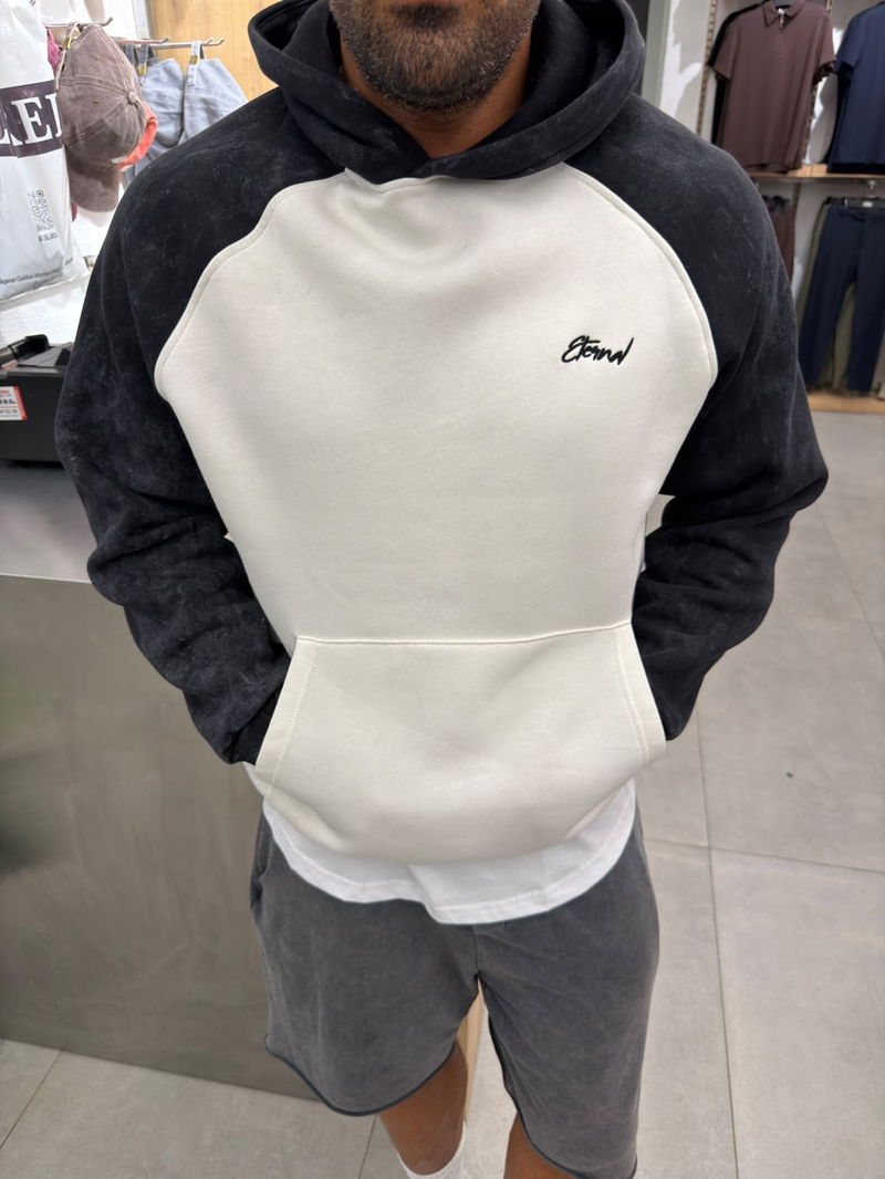 Yüksek Kalite Yıkamalı Sweatshirt Beyaz Siyah