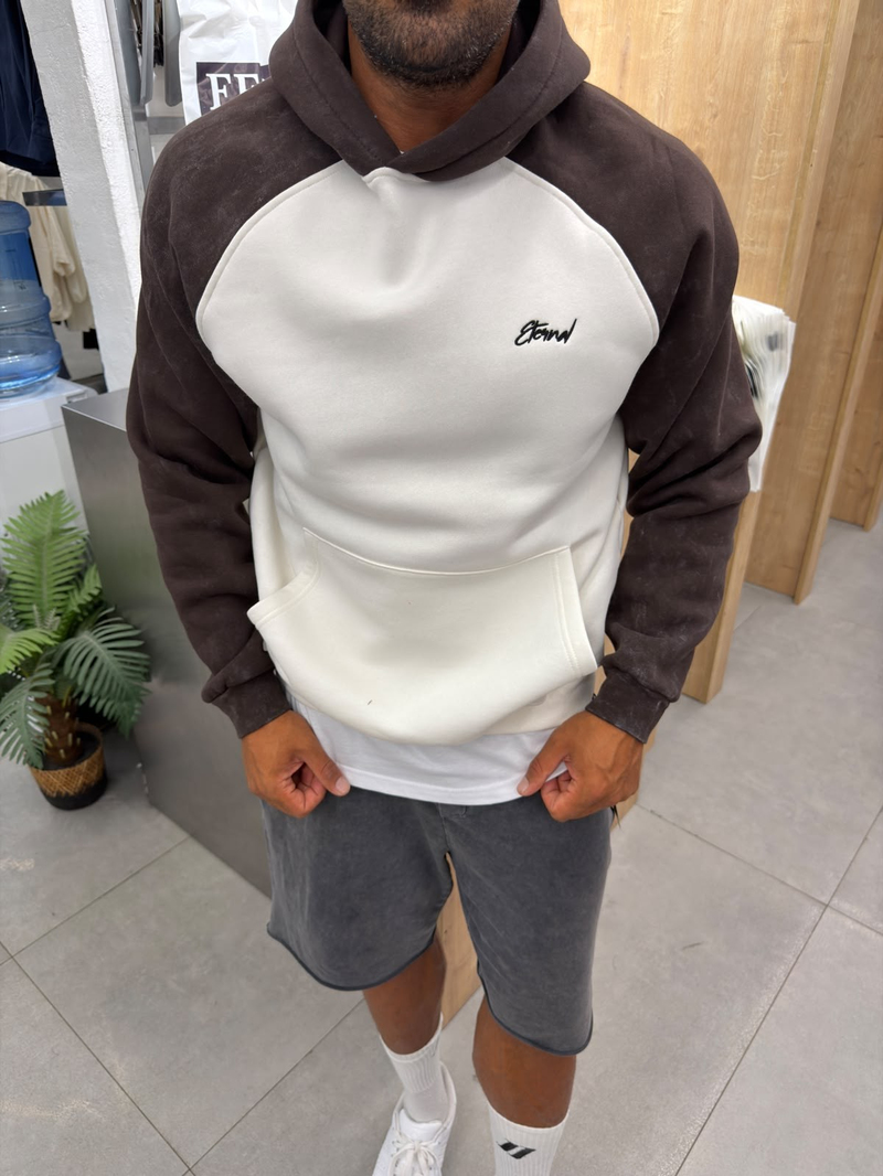 Yüksek Kalite Yıkamalı Sweatshirt Beyaz Kahve